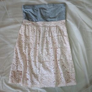 Pink floral lace and gray sleeveless dress